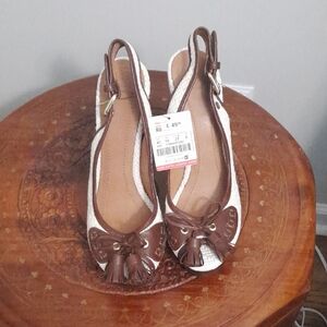 Zara Brown and White Slingback Tassel Heels